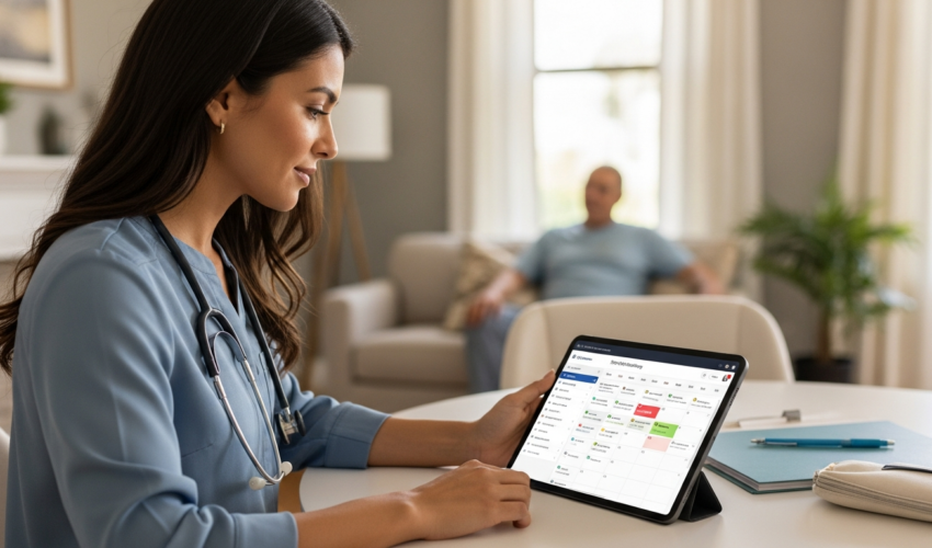 Illustration of therapy scheduling software for home health